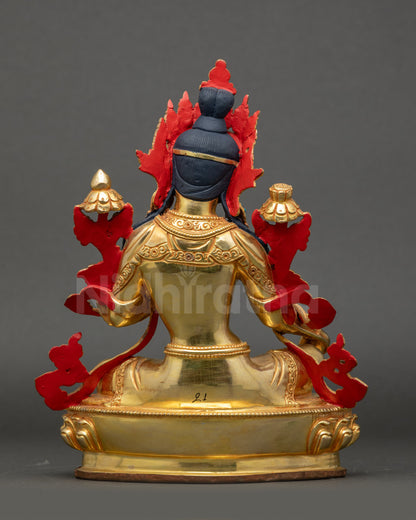 Back view of Green Tara Statue showing flowing robes and handcrafted detailing