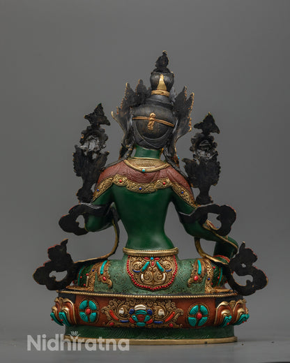 Back view of Green Tara Statue showing hollow chamber for consecration