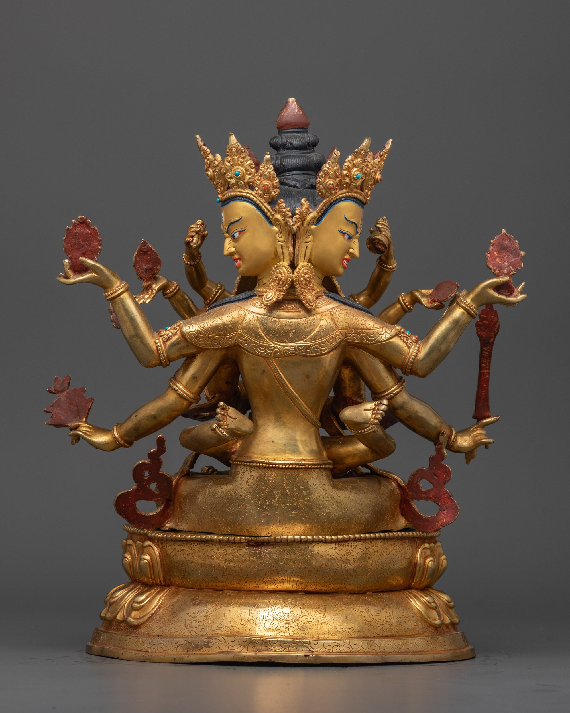 Back view of Guhyasamaja Statue featuring traditional lost wax method detailing