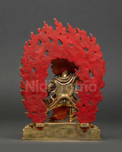 Back view of Guru Dragpo Statue with carved robes and lotus seat base