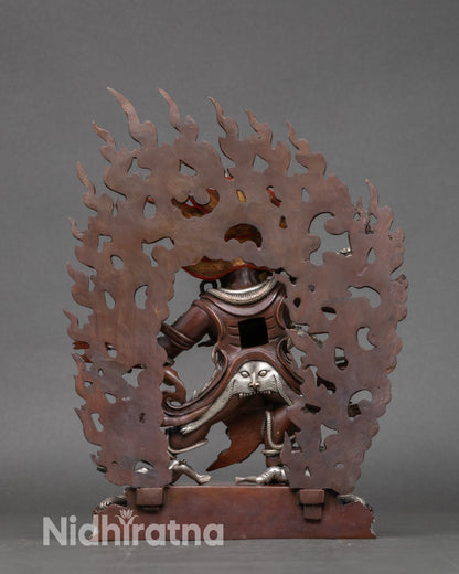 Back view of Guru Drakpo Nepalese statue for spiritual protection and karmic cleansing