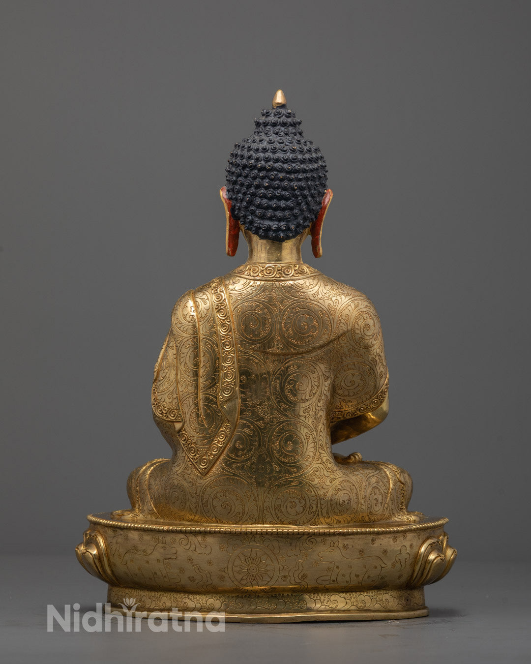 Back view of Hand-carved Amitabha Buddha Statue with 24k fire-gilded gold