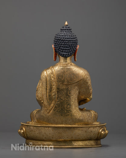 Back view of Hand-carved Amitabha Buddha Statue with 24k fire-gilded gold
