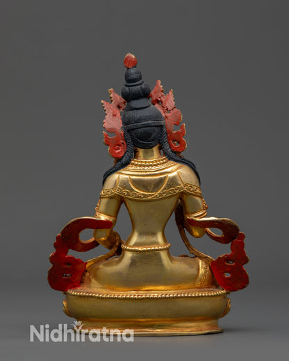 Back view of Handmade Dorje Sempa Sculpture with detailed lotus motifs and crown