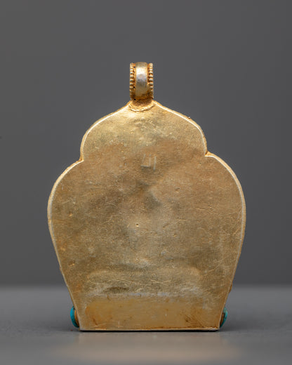 Back view of Handmade Green Tara Locket, showcasing fine craftsmanship and traditional Himalayan gold-gilded metalwork
