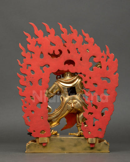 Back view of Hayagriva Statue with intricate 3D carvings and lotus base