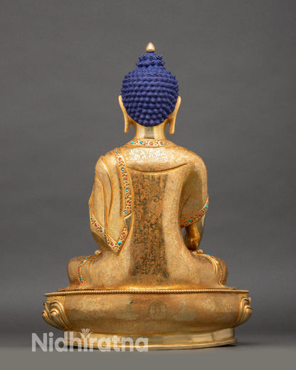 Back view of Himalayan Buddha statue, detailed craftsmanship by Newari artisan, ideal for home altar or meditation space