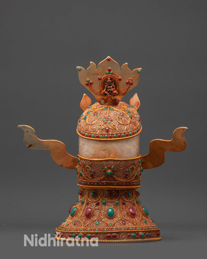 Back view of Jeweled Skull Head showcasing intricate Nepalese metalwork design