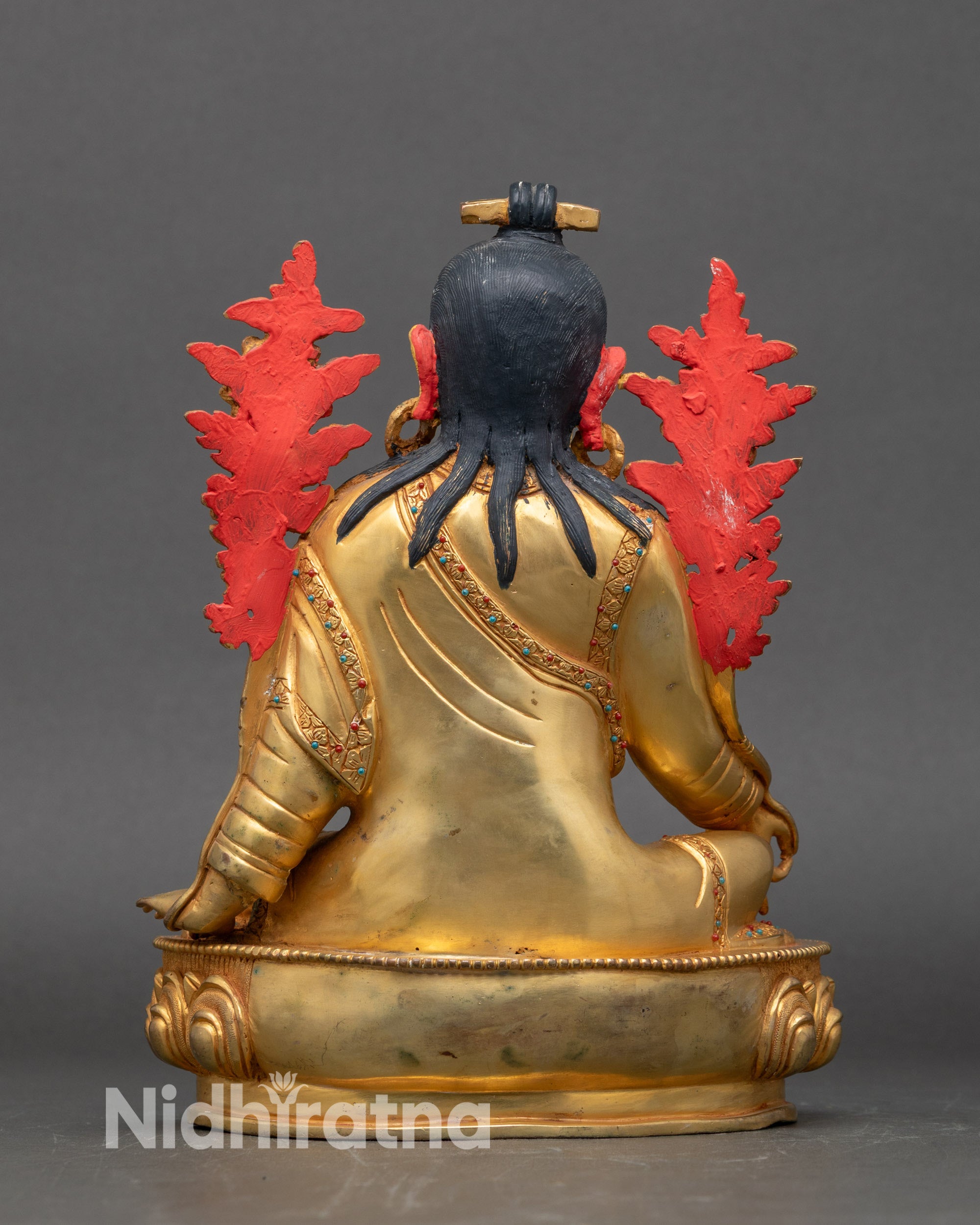 Back view of Jigme Lingpa sculpture, engraved details with hollow chamber for relics