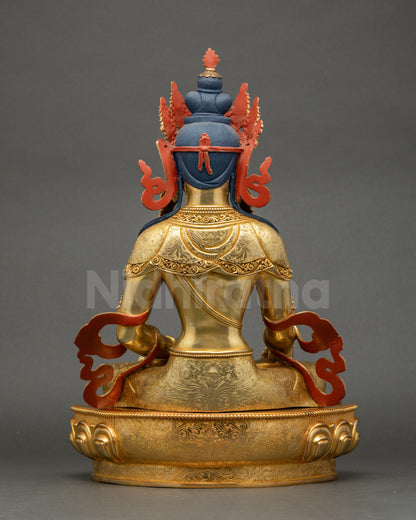 Back view of Jizo Kshitigarbha statue displaying detailed robe carving and Nepalese craftsmanship