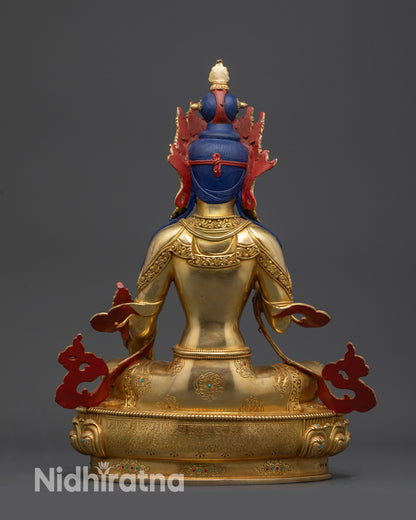 Back view of Kshitigarbha Bodhisattva statue with lotus pedestal and detailed carving