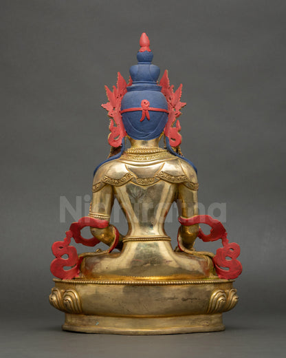 Back view of Kshitigarbha statue revealing detailed robe carving and craftsmanship