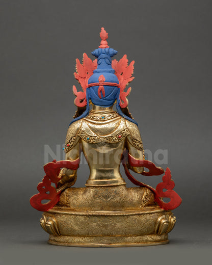 Back view of Ksitigarbha statue showing intricate carved robe and lotus pedestal