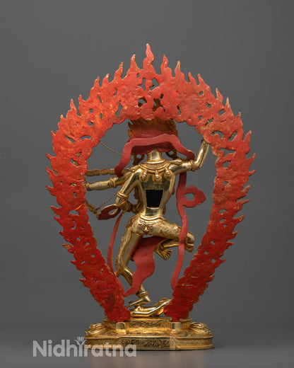 Back view of Kurukulla Statue with intricate copper base and detailed robe craftsmanship