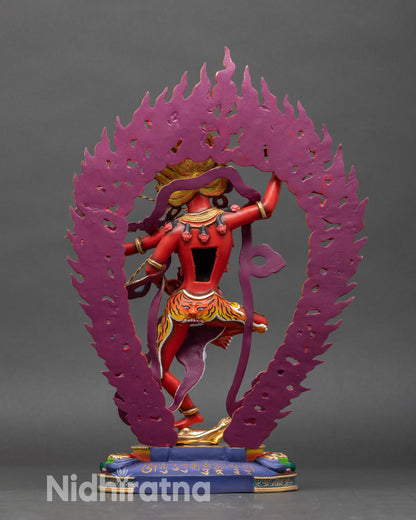 Back view of Kurukulla, halo flames and lotus pedestal details visible