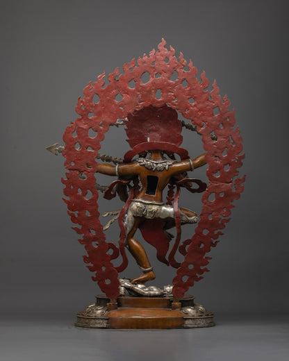 Back view of Kurukulla sculpture highlighting silver plating and masterful craftsmanship