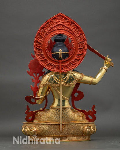 Back view of Manjushri Statue showing lotus base and detailed artisan work