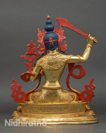 Back view of Manjushri Statue showing lotus throne and gold-gilded craftsmanship