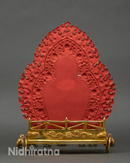 Back view of Marichi statue displaying lotus throne and majestic halo design