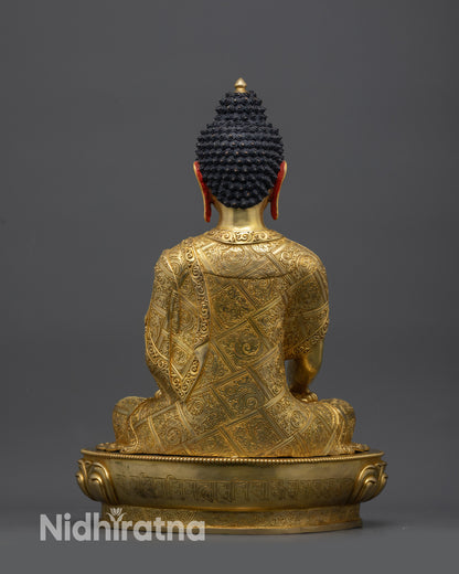 Back view of Mitrugpa Buddha statue showing sacred mantra Om Padma Akṣobhya Hum