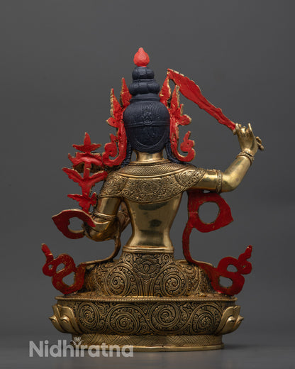 Back view of Monju Bosatsu sculpture highlighting traditional lost wax craftsmanship