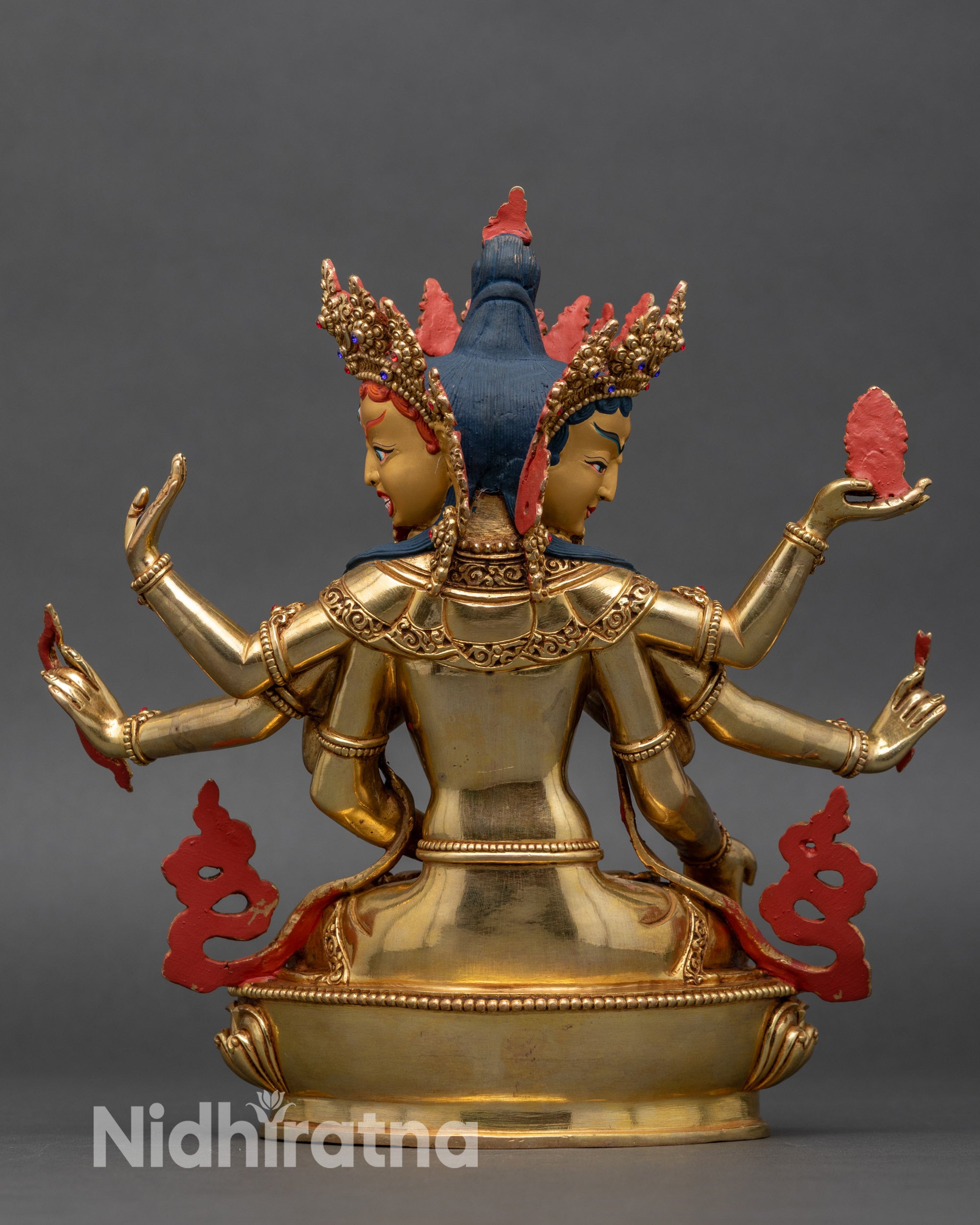 Back view of Namgyalma statue showing ornate lotus seat and detailed craftsmanship