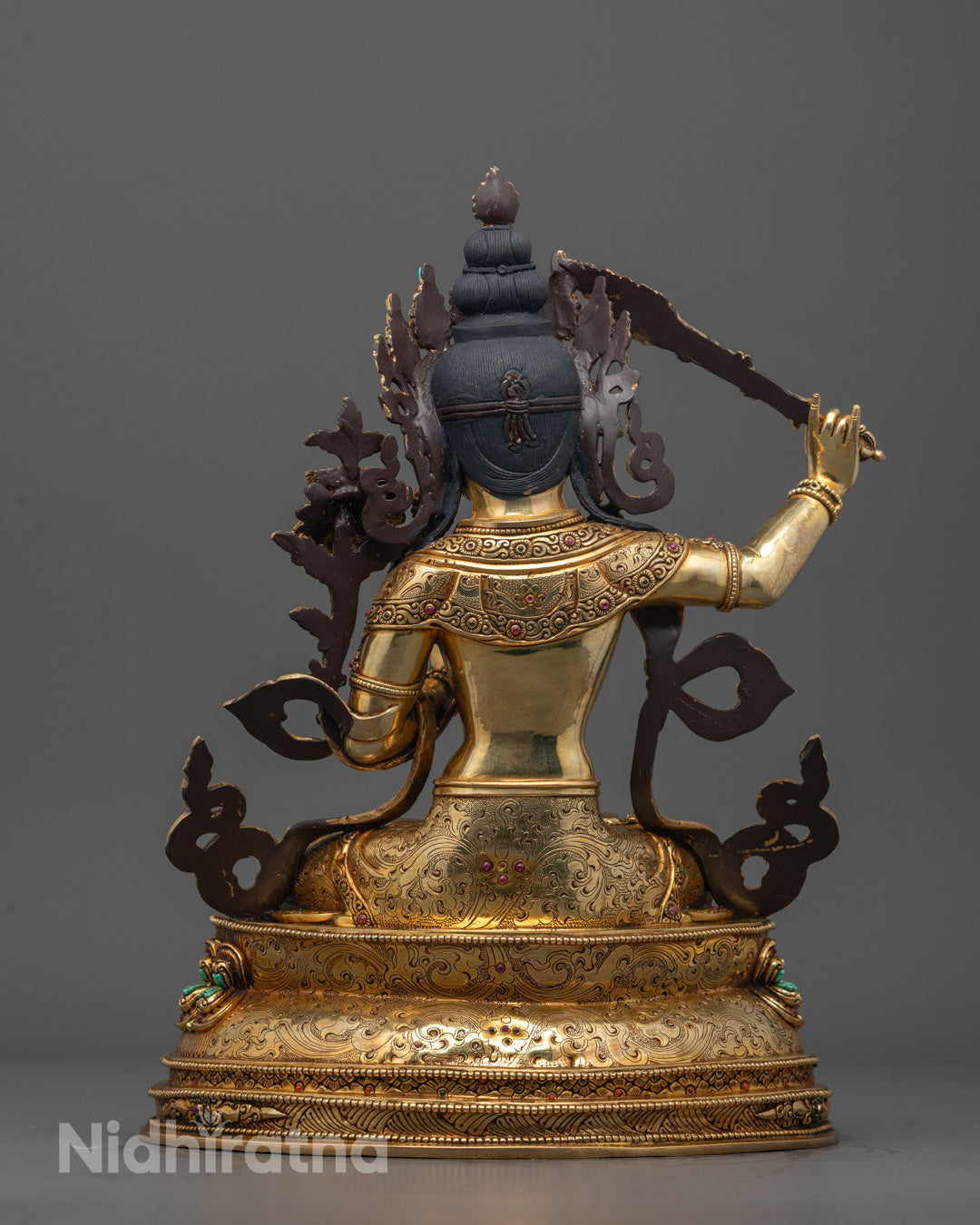 Back view of Nepalese Manjushri Sculpture crafted by Patan artisan with lost wax method finish