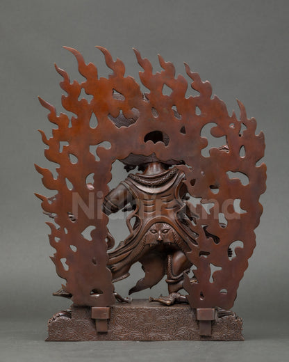 Back view of Oxidized Copper Guru Dragpo Statue highlighting halo and lotus seat details