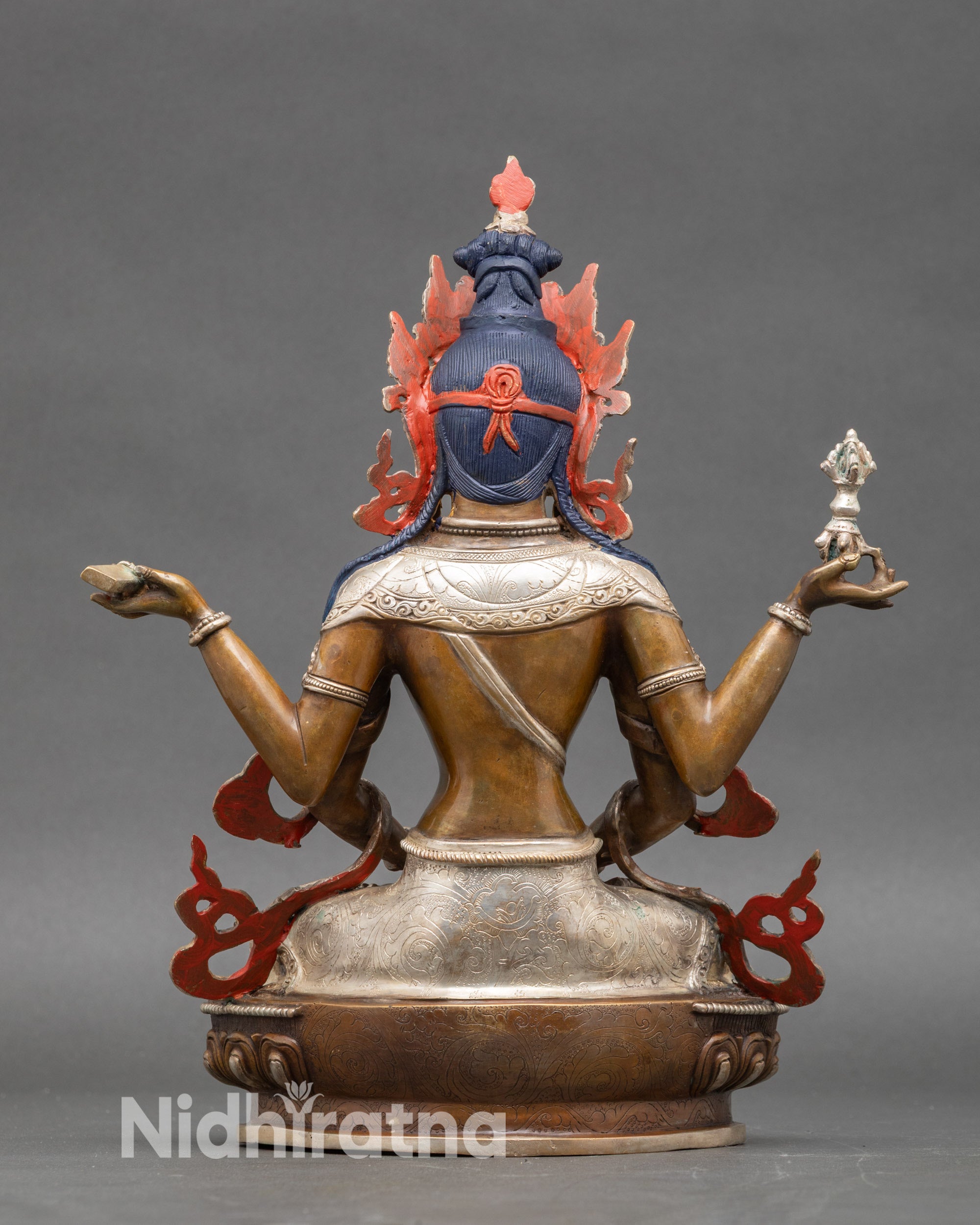 Back view of Prajnaparamita altar sculpture lost wax casting