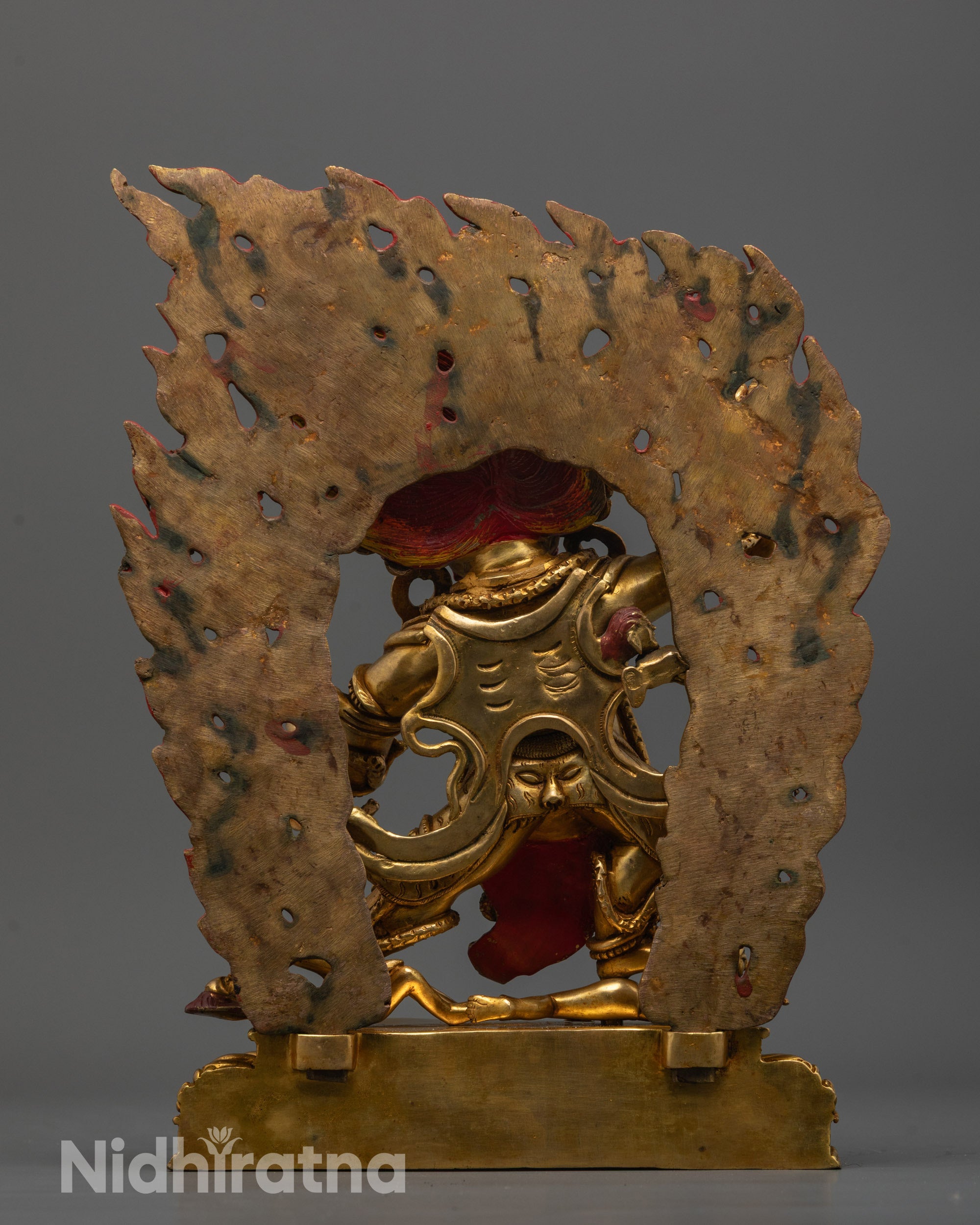 Back view of Premium copper Guru Dragpo Statue with radiant 24k gold coating