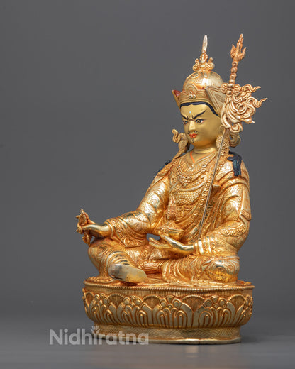 Back view of Sacred Padmasambhava Sculpture highlighting detailed Nepalese craftsmanship