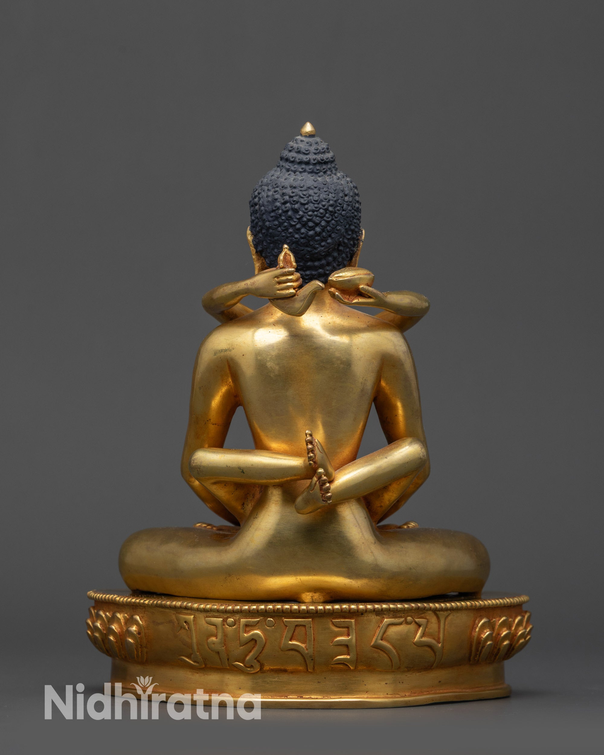 Back view of Samantabhadra Yab Yum Statue engraved with sacred Lantsa-script mantra
