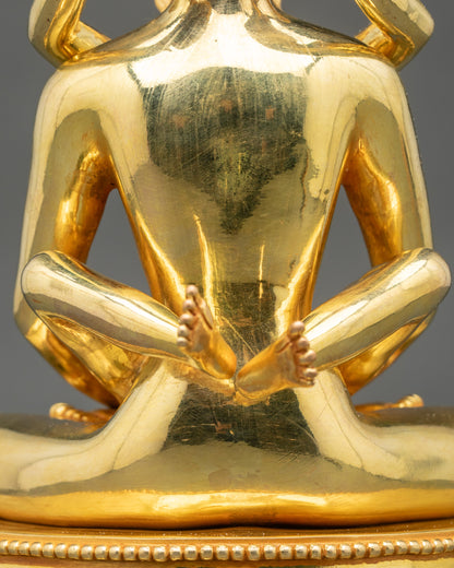 Back view of Samantabhadra statue with detailed lotus throne engraving