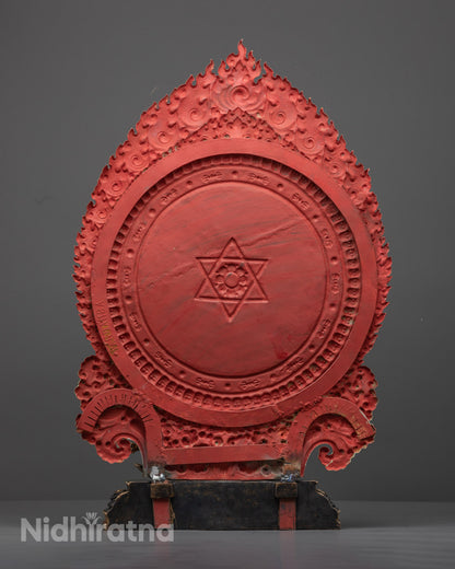 Shakya Mahakala statue showcasing detailed halo and traditional Nepalese craftsmanship