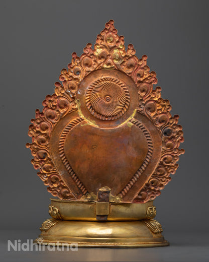 Back view of Shakyamuni Buddha Mantra Statue displaying ornate carvings