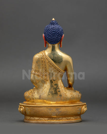 Back view of Shakyamuni Buddha Sculpture highlighting detailed robe carvings