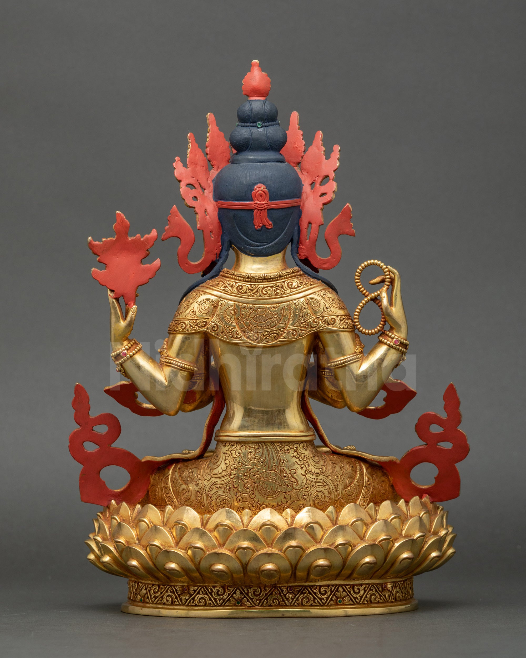 Back view of Shakyamuni Buddha Statue showing detailed robes and lotus seat