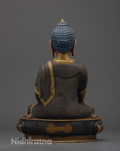 Back view of Shakyamuni Buddha Statue with hollow mantra section beneath lotus base