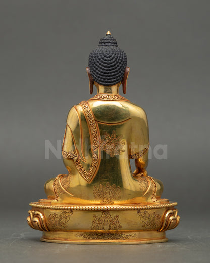 Back view of Shakyamuni Buddha statue, lotus seat and artisan craftsmanship