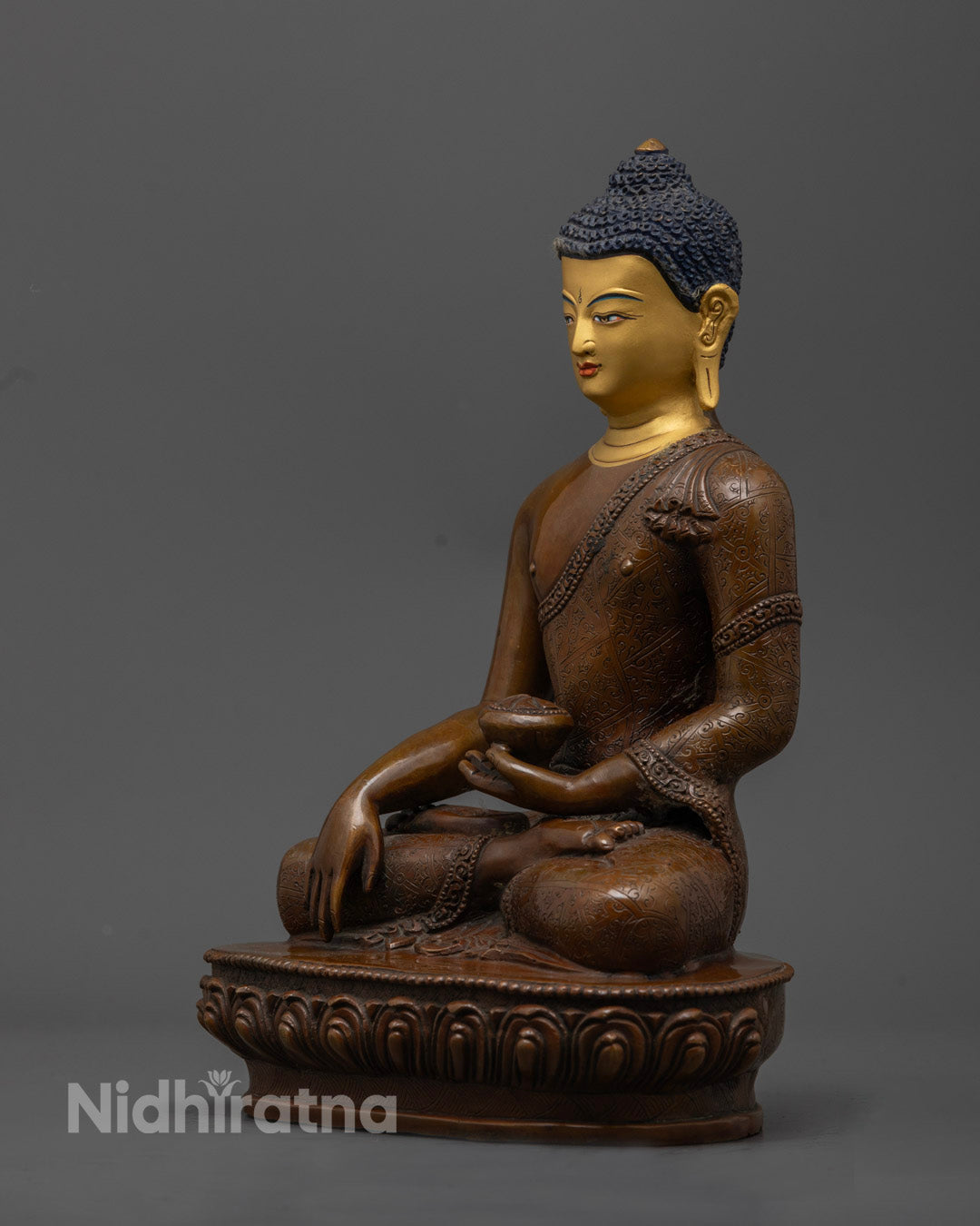 Shakyamuni Statue highlighting the consecrated hollow chamber for mantras, relics, or blessed herbs