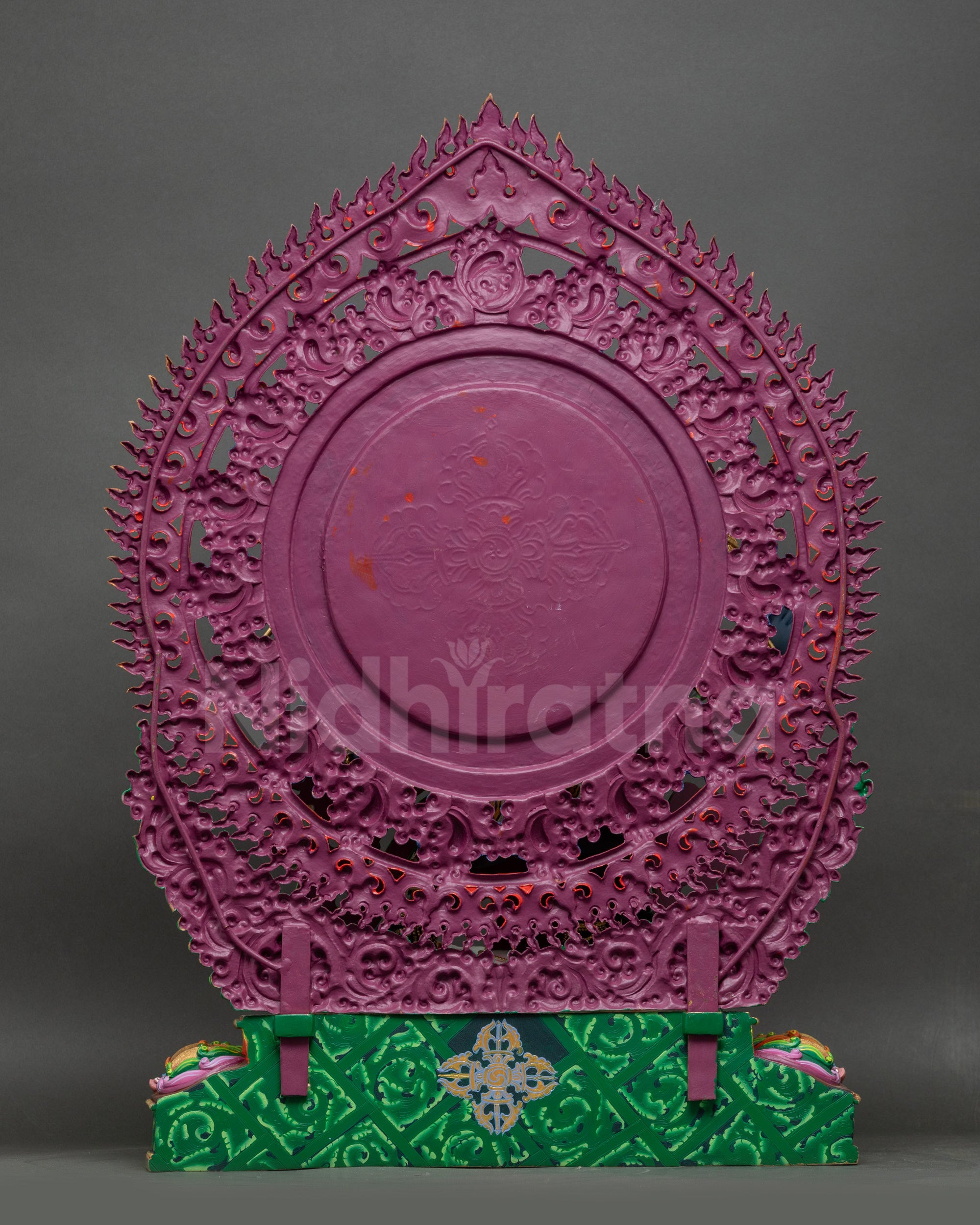 Back view of Six-Armed Mahakala Statue showing flaming halo