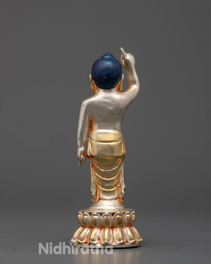 Back view of Spiritual Little Buddha sculpture with gold-gilded face symbolizing peace
