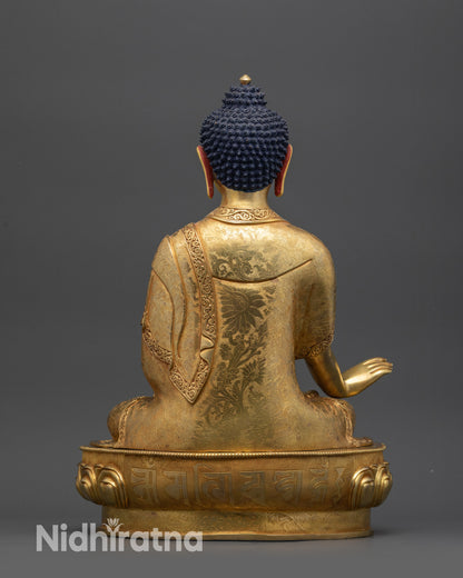 Back view of Suparakirtita Namasri Buddha lotus seat with Om Amitabha Hrih mantra