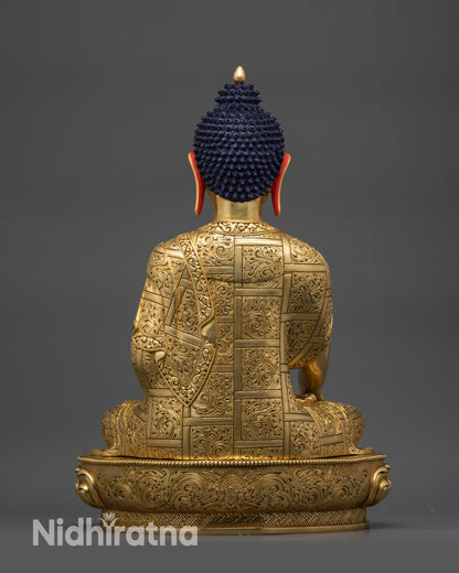 Back view of Tathagata Buddha Statue showing intricate robe patterns and details
