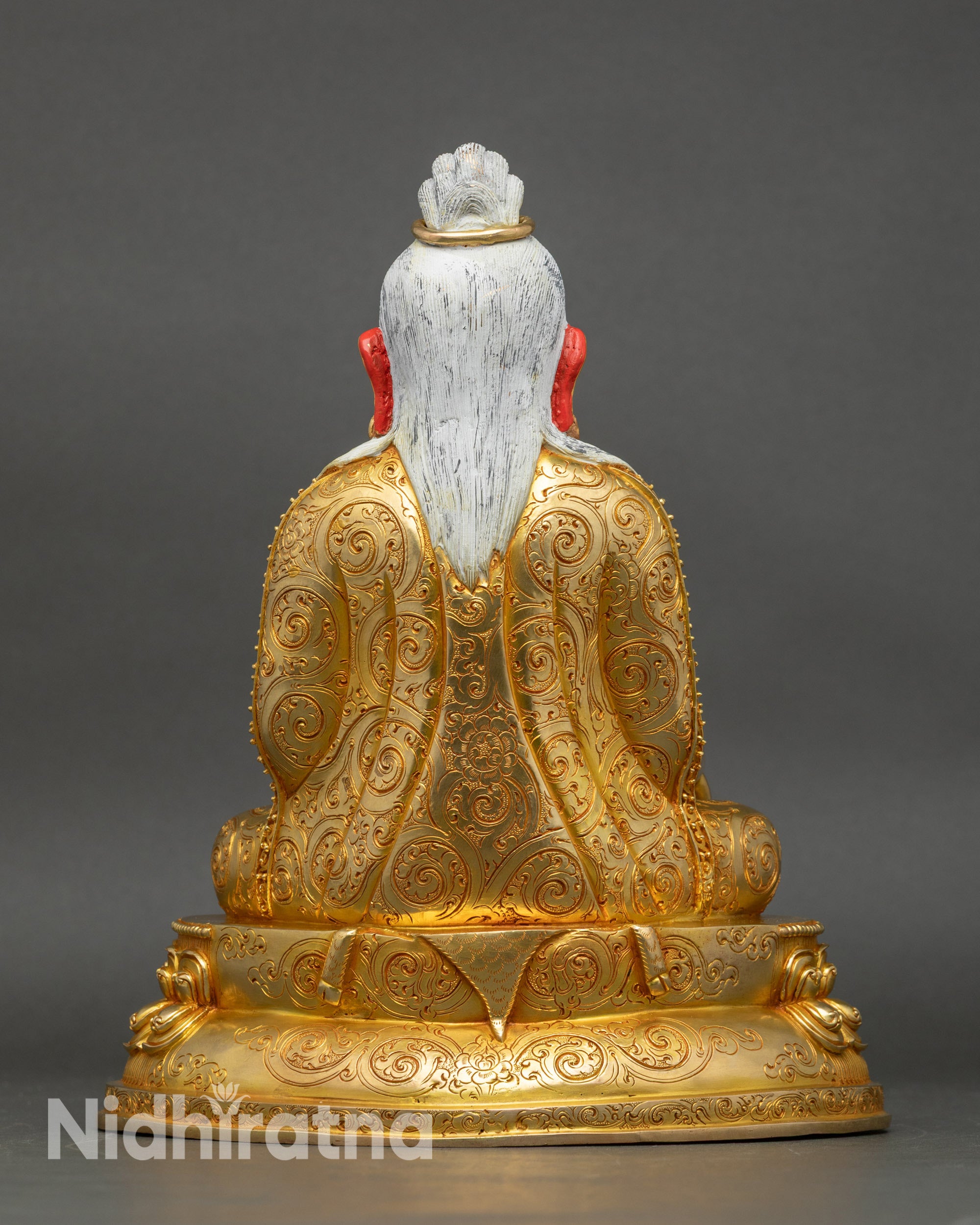 Back view of Thangtong Gyalpo statue, handcrafted copper Buddhist sculpture