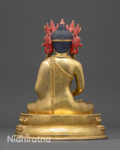 Back view of Tibetan Amitabha Buddha Statue showing detailed robe patterns and craftsmanship