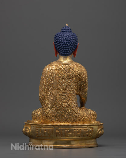 Back view of Tibetan Namo Shakyamuni Buddha Sculpture showing fine lost wax casting details