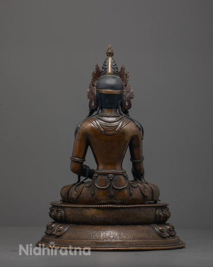 Back view of Traditional Jowo Shakyamuni Buddha seated on double-layered lotus base