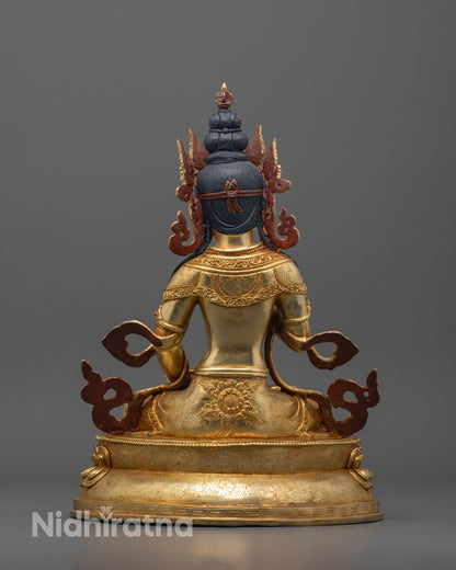 Back view of Traditional Nepalese Vajrasattva sculpture with gold finish