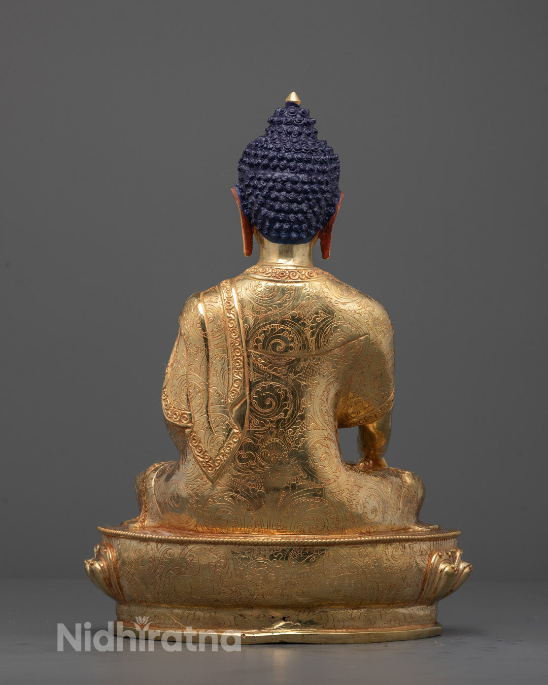 Back view of Traditional Shakyamuni Buddha statue featuring hollow chamber